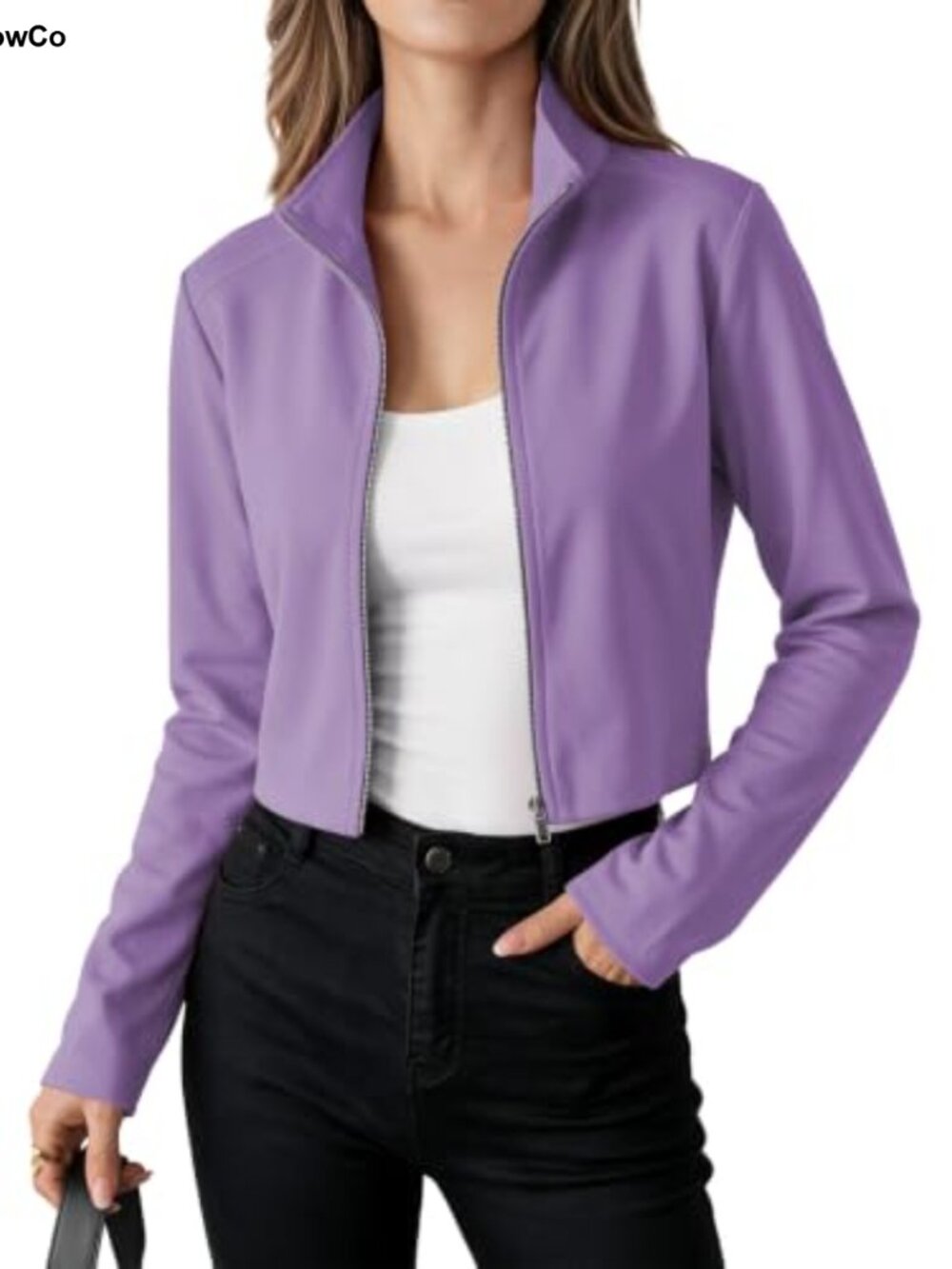 Women's Cropped Full Zip Athletic Jacket Slim Fit High Stretch